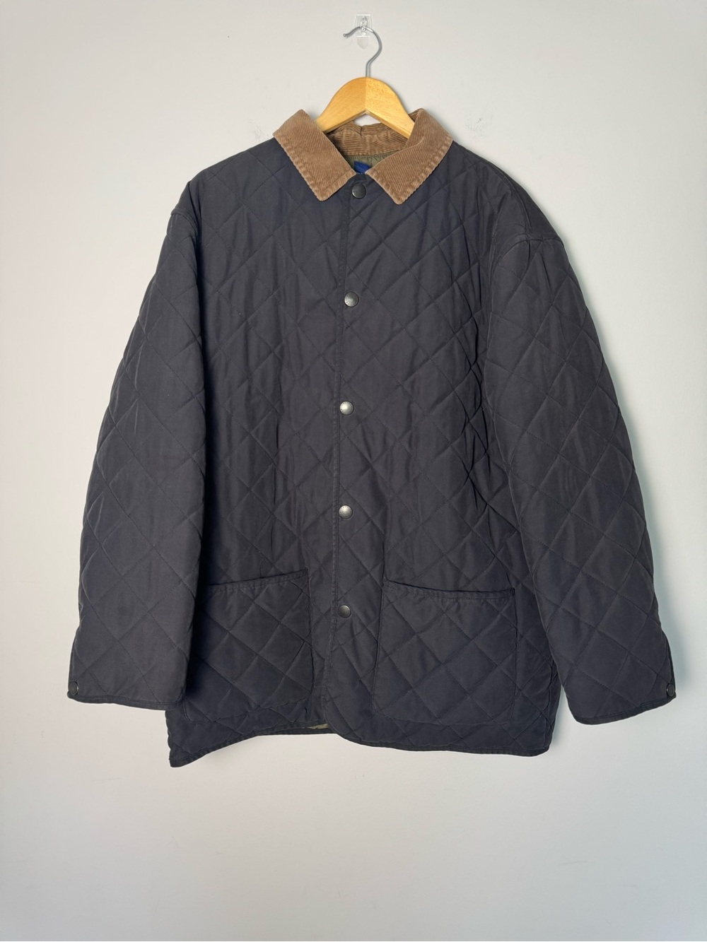 Vintage Nautica Quilted Barn Jacket Charcoal Corduroy Collar Cottage Farmer Fall - Picture 2 of 10